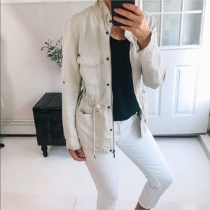 Max Jeans Khaki Safari Jacket Draw String Long Sleeve Sz Small  bin 9